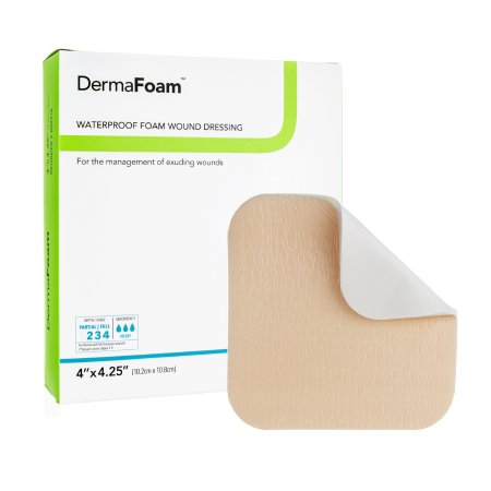 DermaRite DermaFoam® 4 X 4-1/4 Inch Without Border Waterproof Backing Nonadhesive Rectangle Sterile