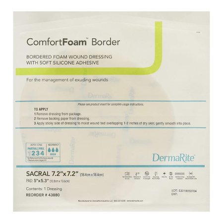 DermaRite ComfortFoam 7-1/5 X 7-1/5 Inch With Border Waterproof Backing Silicone Adhesive Sacral Sterile