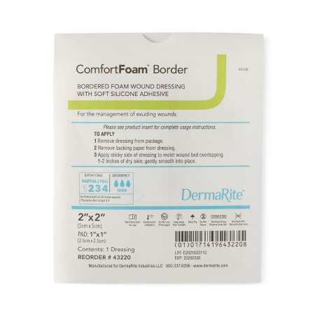 DermaRite ComfortFoam 2 X 2 Inch With Border Waterproof Backing Silicone Adhesive Square Sterile
