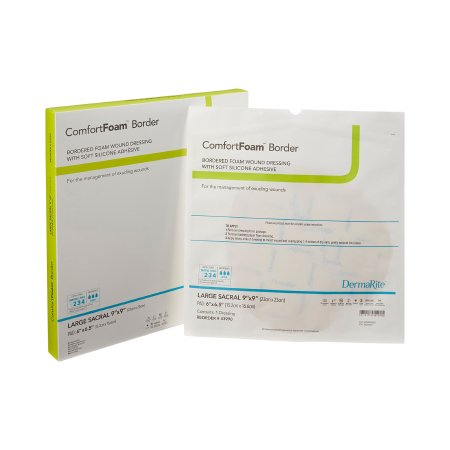 DermaRite ComfortFoam 9 X 9 Inch With Border Waterproof Backing Silicone Adhesive Sacral Sterile